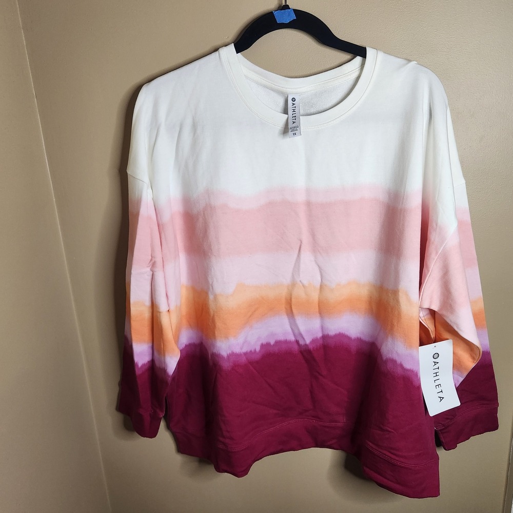 Athleta Studio to Street Print Sweatshirt 1X Pink Orange Ombre  980571 NWT